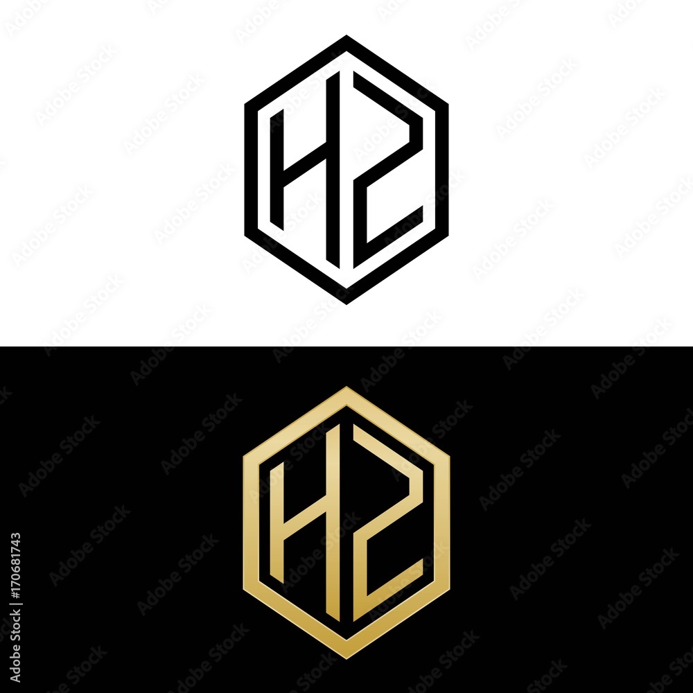 initial letters logo hz black and gold monogram hexagon shape vector initial letters logo hz black and gold monogram hexagon shape vector