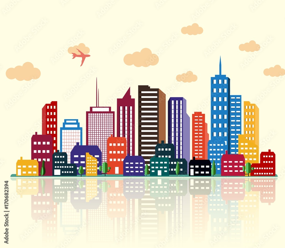 Colorful building and city background