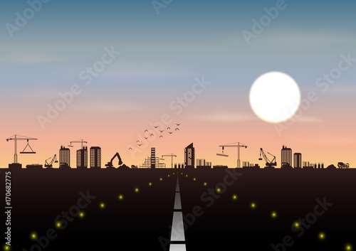 Highway with construction building landscape