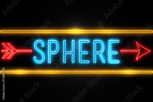 Sphere  - fluorescent Neon Sign on brickwall Front view