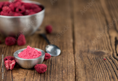 Raspberry powder, selective focus