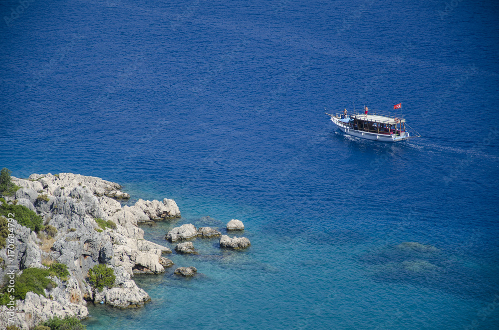 Scenic view of of Kekova Island and Kalekoy from Simena Castle, Kas Antalya Turkey