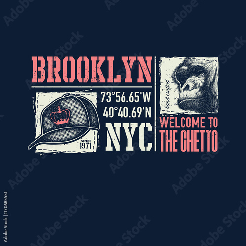 vintage urban typography with gorilla face