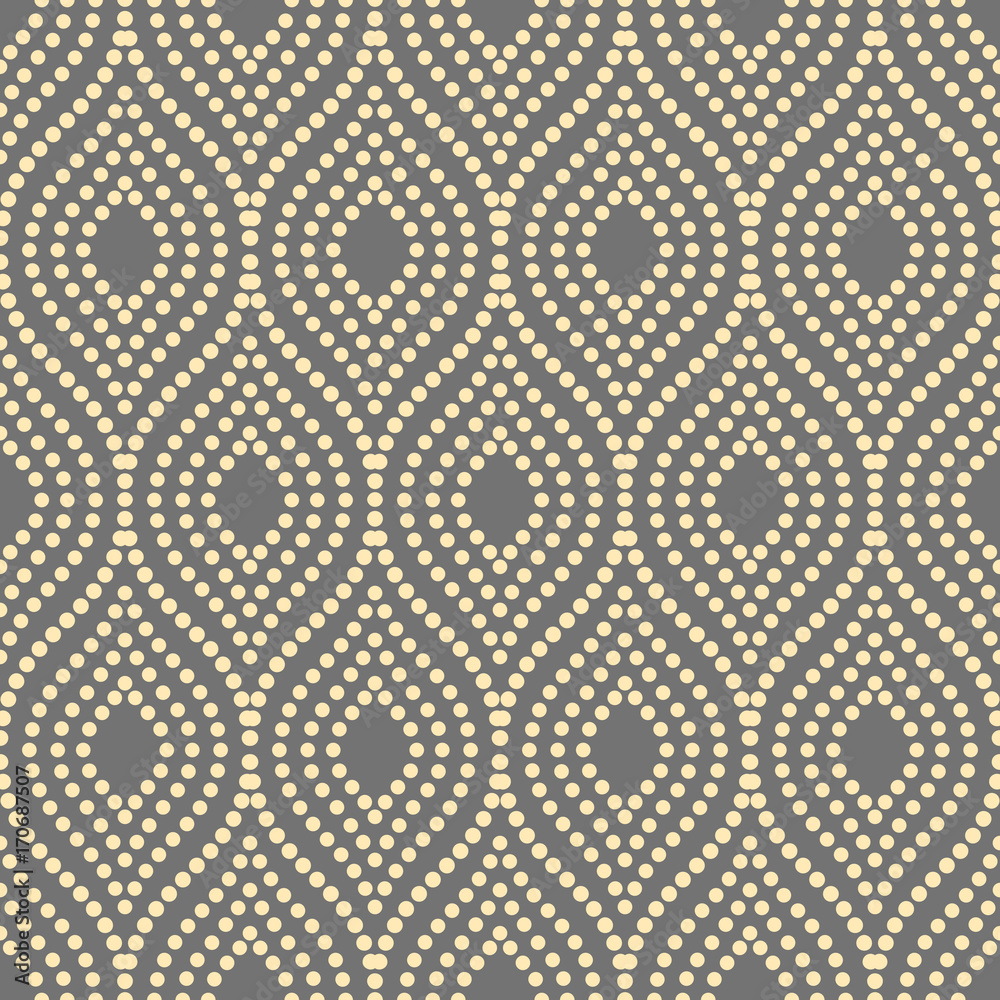 Seamless ornament. Modern background. Geometric pattern with repeating golden dotted elements