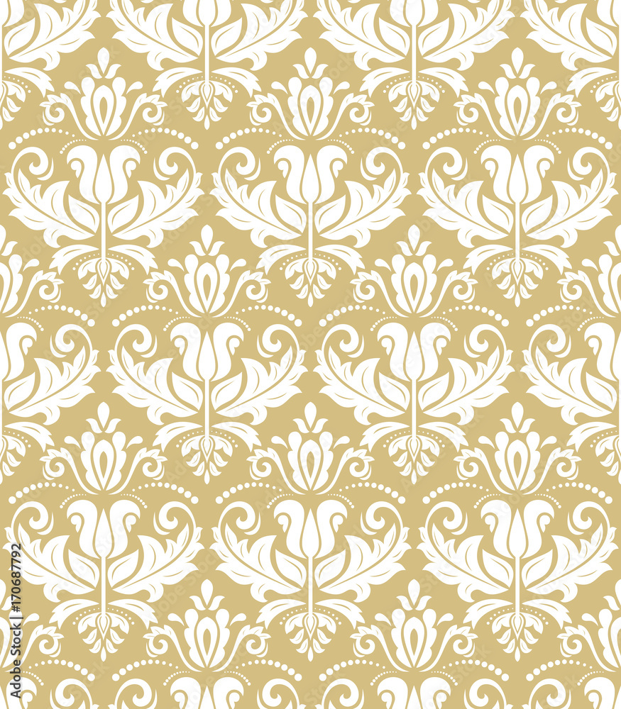 Oriental classic golden and white pattern. Seamless abstract background with repeating elements. Orient background