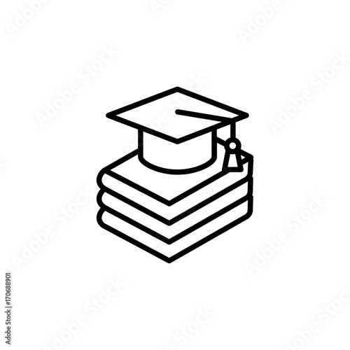 graduation cap on the books line black icon