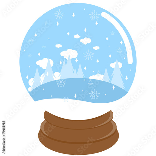 Beautiful winter landscape inside a snow globe. Vector illustration