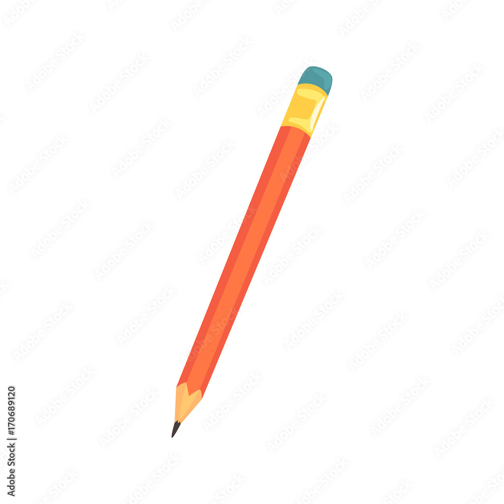 Red sharpened pencil with eraser, office tool cartoon vector Illustration Red sharpened pencil with eraser, office tool cartoon vector Illustration