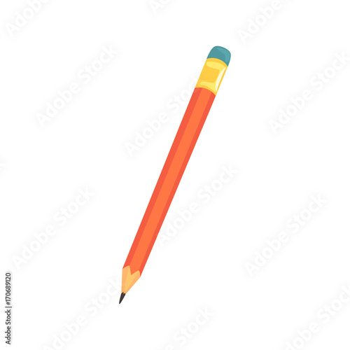 Red sharpened pencil with eraser, office tool cartoon vector Illustration
