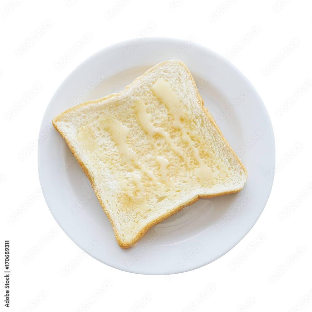 square toast with sweetened condensed milk on top isolated white background with clipping path