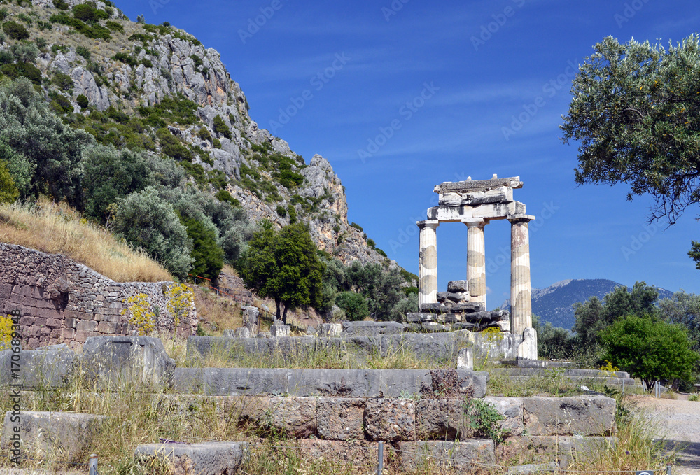 Ruins of the ancient temple of Athena in Delphi.