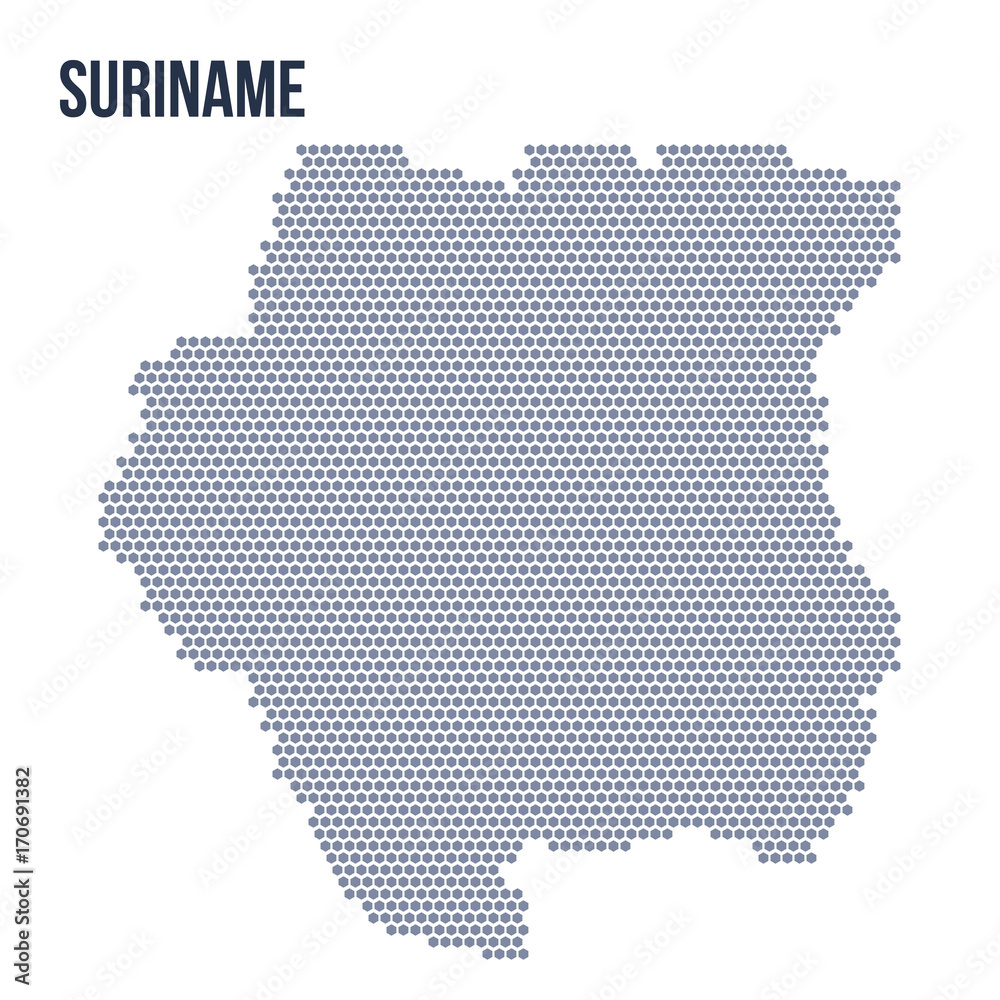 Vector hexagon map of Suriname isolated on white background