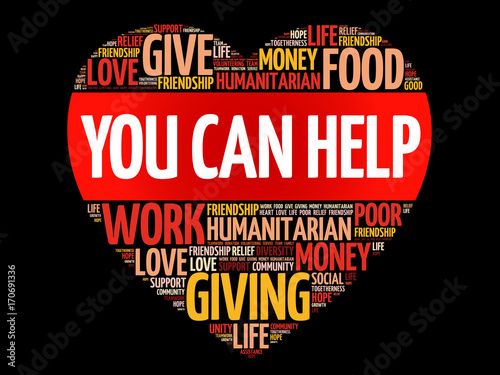 You can help heart word cloud collage, business concept background