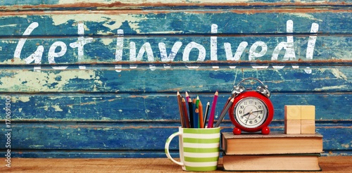 Slika na platnu Composite image of get involved text against white background