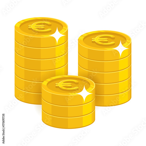 Gold euro coins. Having a lot of money and possessions symbol. Business finance and economy concept. Cartoon vector illustration isolated on white background