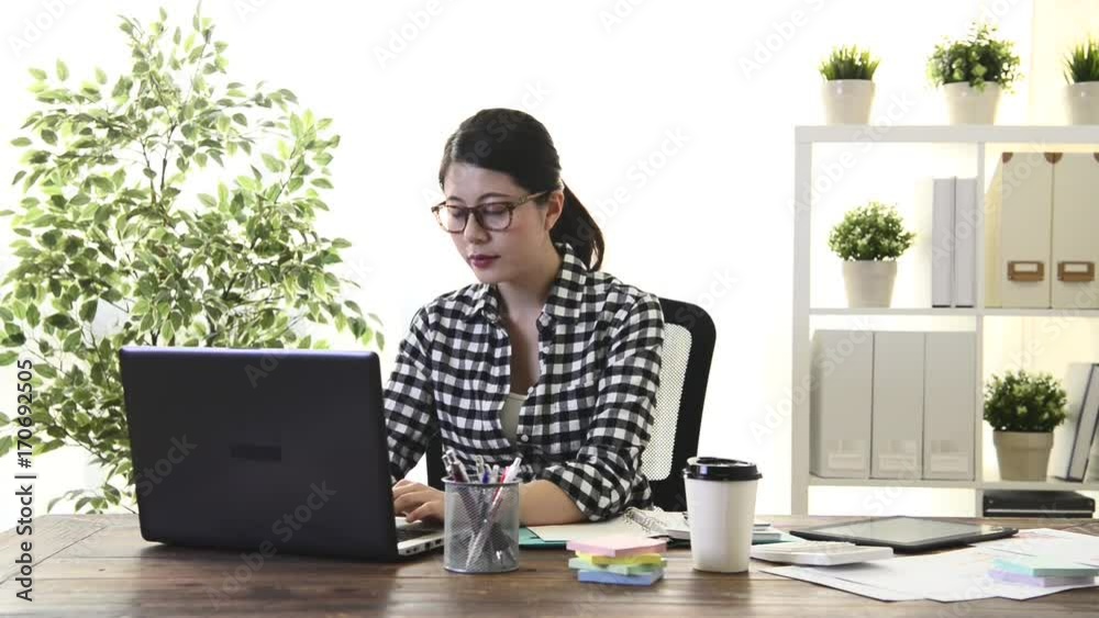 elegant female office worker using mobile laptop elegant female office worker using mobile laptop