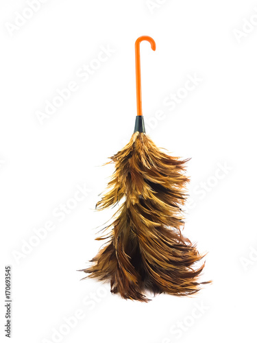 The upside down of short Chicken feather cleaner tool with orange of hook handle