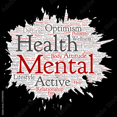 Vector conceptual mental health or positive thinking paint brush paper word cloud isolated background. Collage of optimism, psychology, mind healthcare, thinking, attitude balance or motivation text
