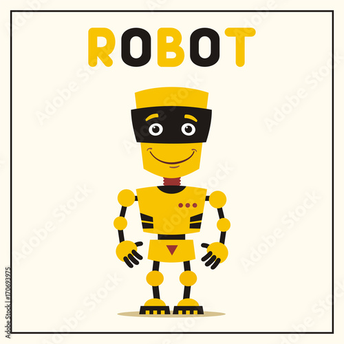 Smiling yellow robot with black details