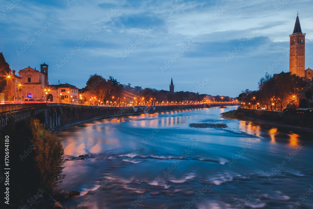 Night aerial view of Verona. Italy