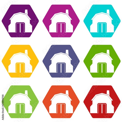 Blacksmith workshop building icon set color hexahedron