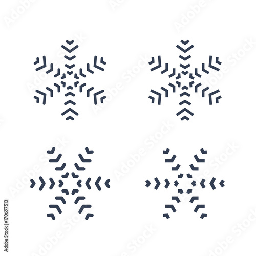 Snowflakes signs set. Black Snowflake icons isolated on white background. Snow flake silhouettes. Symbol of snow  holiday  cold weather  frost. Winter design element Vector illustration