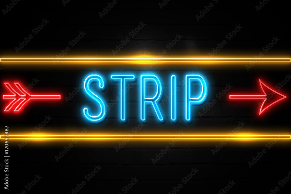 Strip  - fluorescent Neon Sign on brickwall Front view