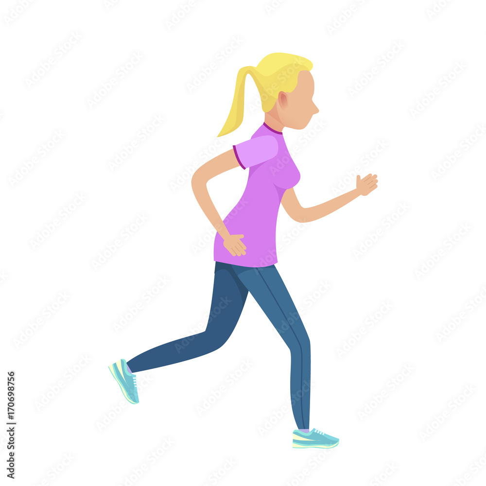 Young Blonde Girl in Slinky Sport Form Running Young Blonde Girl in Slinky Sport Form Running