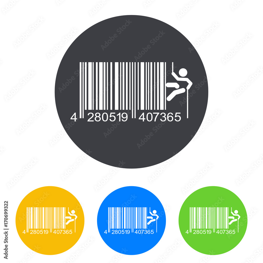 Icono plano codigo de barras alpinista lateral en circulo varios colores Icono plano codigo de barras alpinista lateral en circulo varios colores