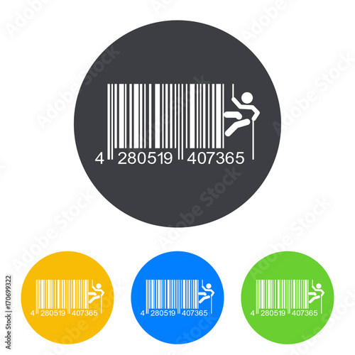 Icono plano codigo de barras alpinista lateral en circulo varios colores