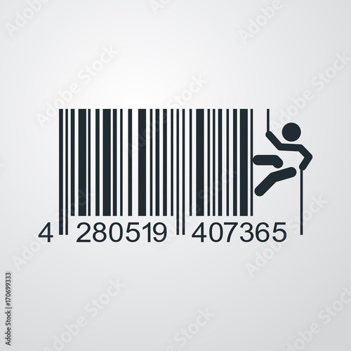 Icono plano codigo de barras alpinista lateral en fondo degradado
