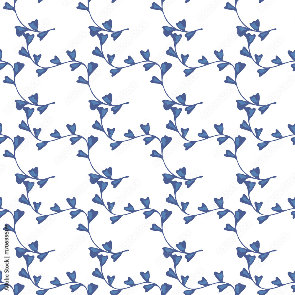 Vector seamless pattern of blue branches with flower buds
