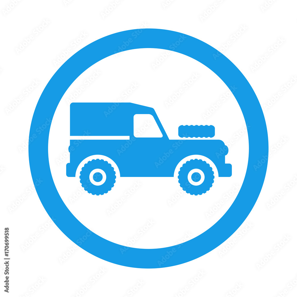 Icono plano Land Rover en circulo color azul