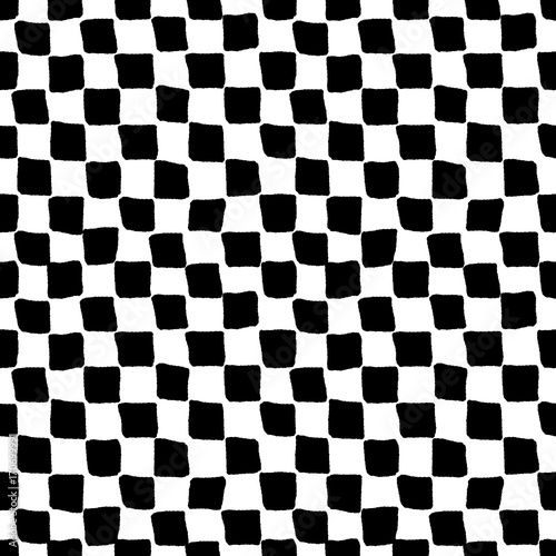Black and white rough checkered seamless pattern, vector