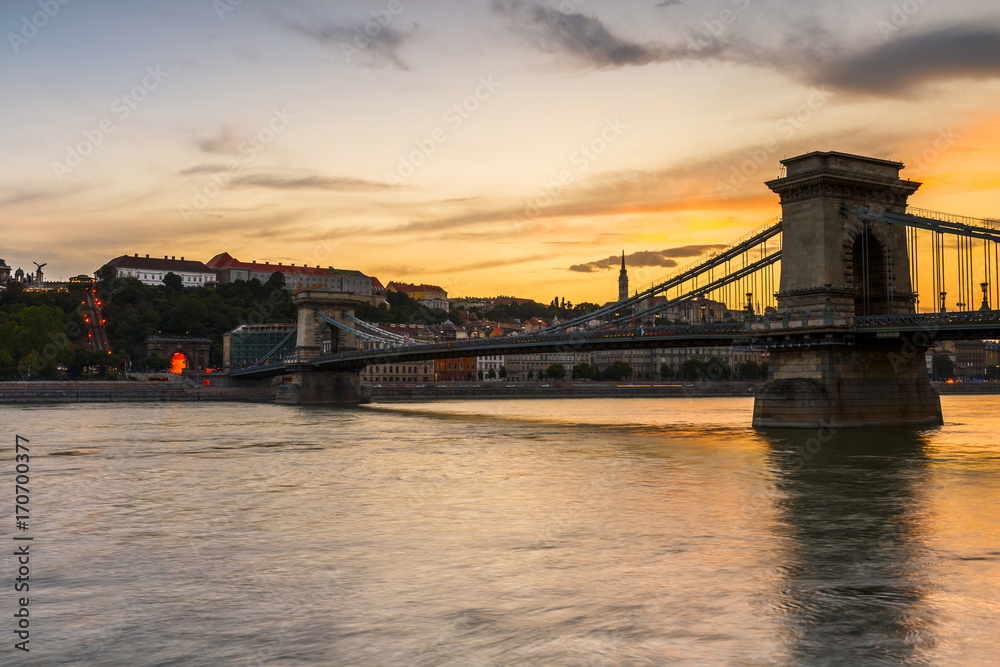 Sunset over historic town centre of Budapest, Hungary.
