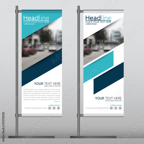 Roll up business banner design vertical template vector, cover presentation abstract geometric background, modern publication display and flag-banner, layout in rectangle size.