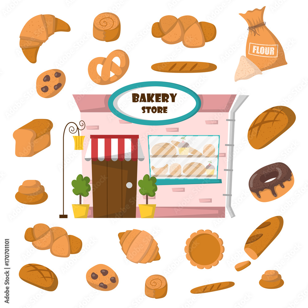 Fotografie Vector cartoon pastry bakery shop