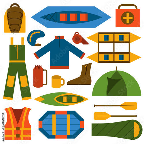 Vector flat rafting icons