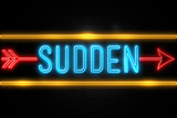 Sudden  - fluorescent Neon Sign on brickwall Front view