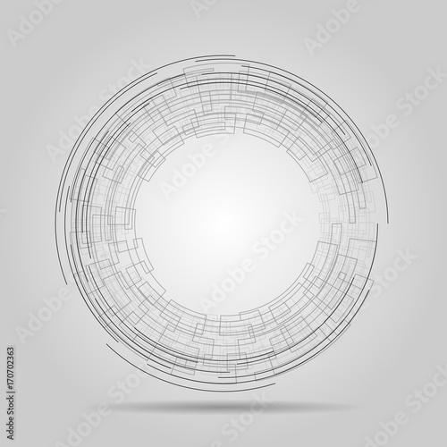 Wireframe mesh technological element. Abstract swirl from lines. Vector Illustration