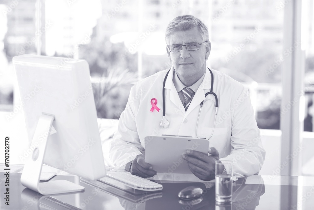 Φωτογραφία Composite image of portrait of confident male doctor sitting at