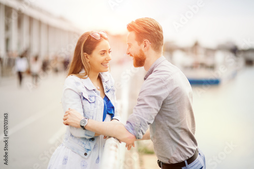 Couple in love in beautiful sunset