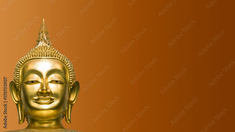 Buddha statue on gradient orange background with clipping path