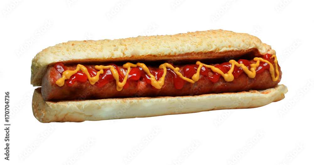 Hot dog grill with mustard isolated on white background. Hot dog grill with mustard isolated on white background.