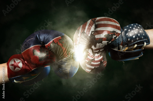 Political Crisis between USA and North Korea symbolized with Boxing Gloves photo