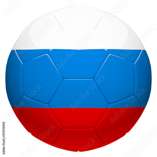 Soccer football with Russia flag 3d rendering
