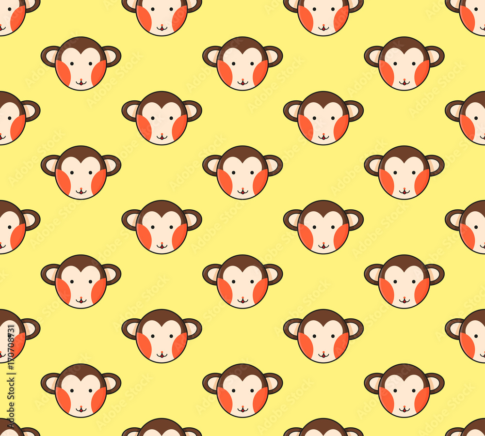 Monkey Seamless on Yellow Background. Vector Illustration