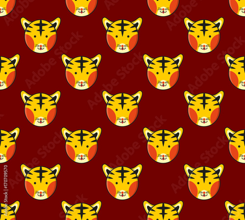 Fototapeta Naklejka Na Ścianę i Meble -  Tiger Seamless on Dark Red Background. Vector Illustration