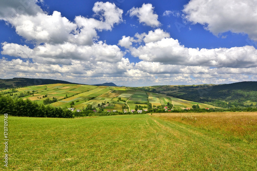 Rural landscape in countryside of Beskid Niski, Poland