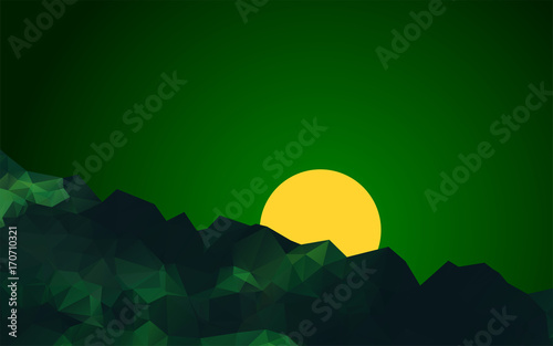 geometric mountains dark green landscape at sunset